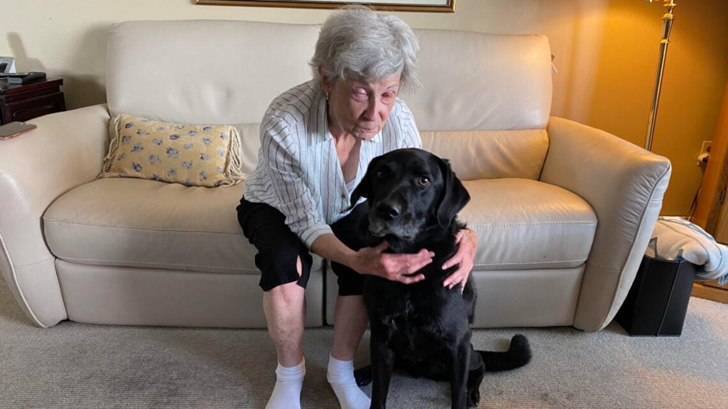 Gail Lane with guide dog Piper